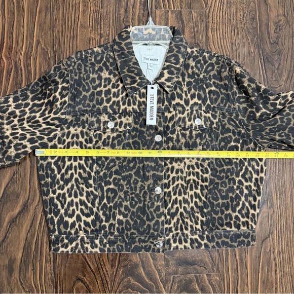 Steve Madden Leopard-Print Jean Jacket Brown and Black Short Sleeve Button Up L - Picture 10 of 10